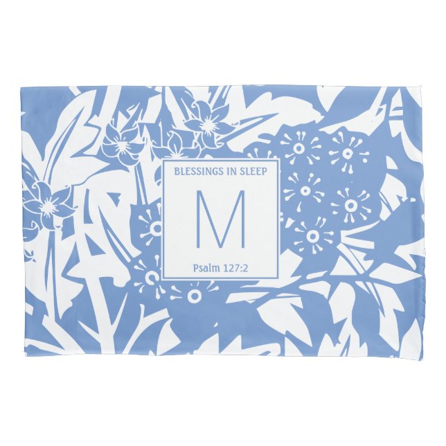 Cornflower Blue Floral Monogram Pillow Case (Front)