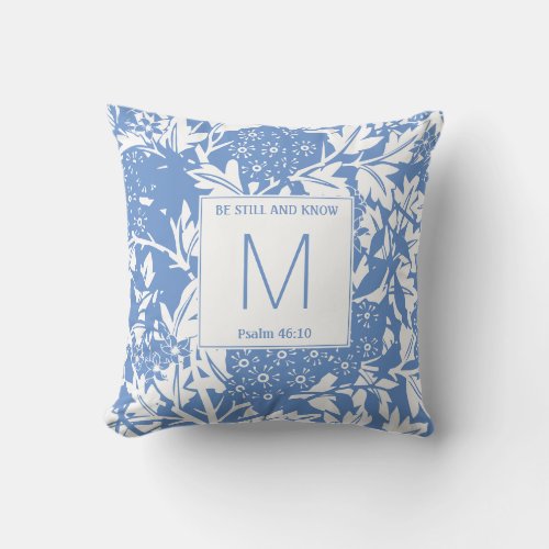 Cornflower Blue Floral Monogram Throw Pillow