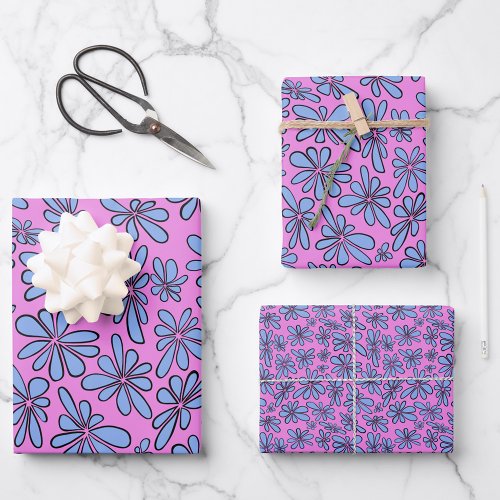 Cornflower blue flowers on a pink background wrapping paper sheets