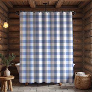 Cornflower Blue Gingham Check Plaid Pattern Shower Curtain