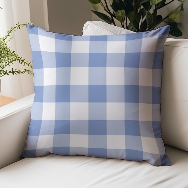 Cornflower Blue Gingham Check Plaid Pattern Throw Pillow (Creator Uploaded)