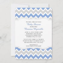 Cornflower Blue & Gray Chevron Baby Shower Invites