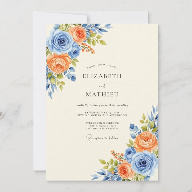 Cornflower Blue Harmonious Spring Wedding Invitation (Front)