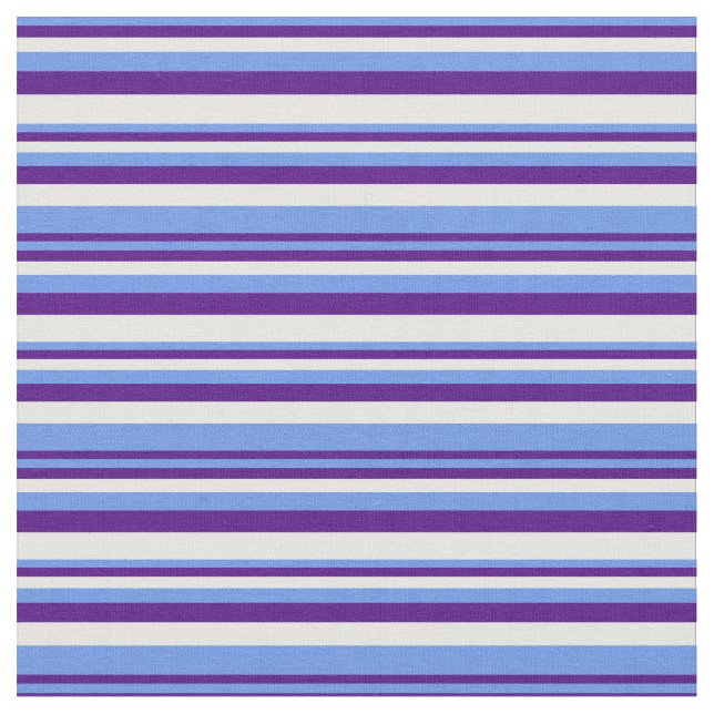 Cornflower Blue, Indigo, and White Stripes Fabric (Close Up)