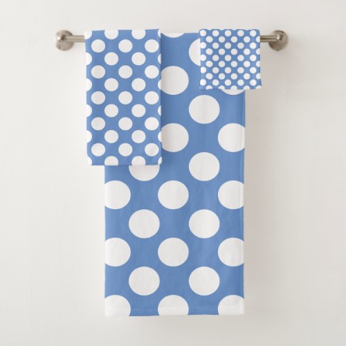 Cornflower Blue Large white Polka Dot Pattern Bath Towel Set