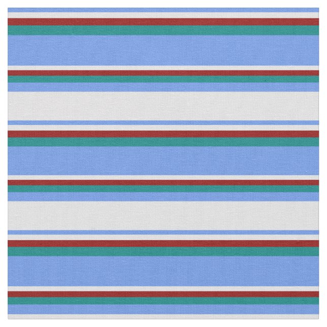 Cornflower Blue, Lavender, Dark Red & Teal Lines Fabric (Close Up)