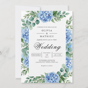 Cornflower Blue Luminous Hydrangea Wedding Invitation