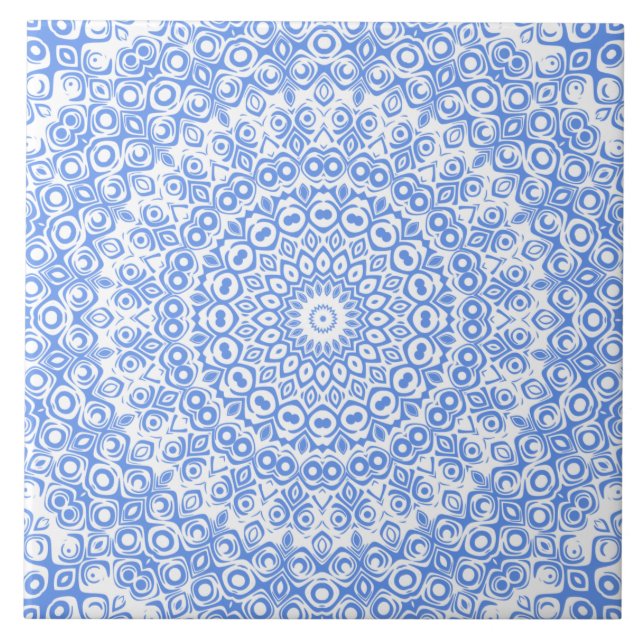 Cornflower Blue Mandala Pattern Ceramic Tile (Front)