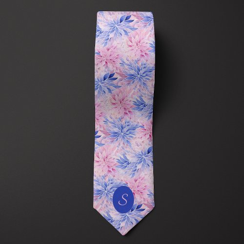 Cornflower Blue  Mauve Floral Neck Tie