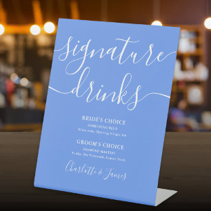 Cornflower Blue Modern Wedding Signature Drinks Pedestal Sign
