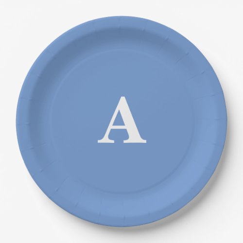 Cornflower Blue Monogram Initial White Custom Cool Paper Plates