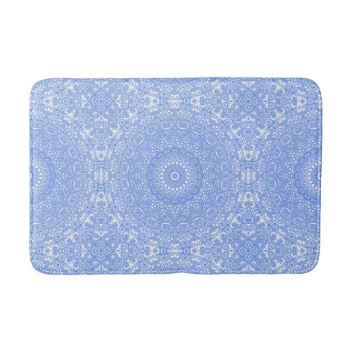 Cornflower Blue on White Mandala Kaleidoscope Bath Mat