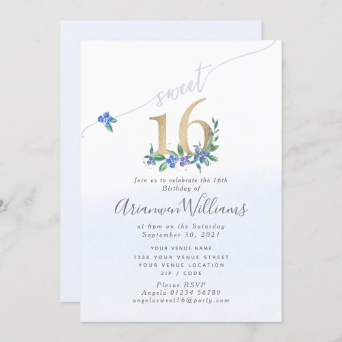 Cornflower blue Paeony Roses Invitation