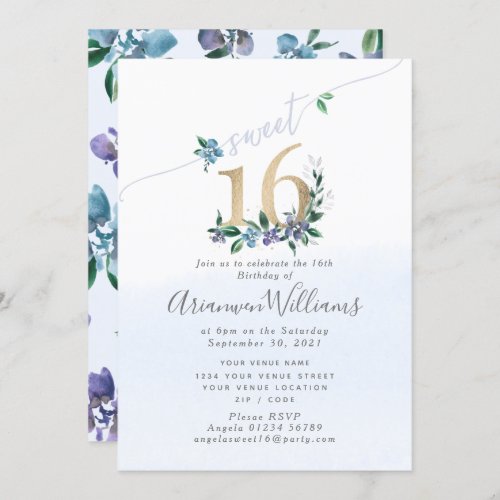 Cornflower blue Paeony Roses Invitation