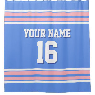 Cornflower Blue Pink White Stripes Sports Jersey Shower Curtain
