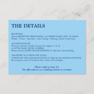 Cornflower Blue QR Code Wedding Details Enclosure Card