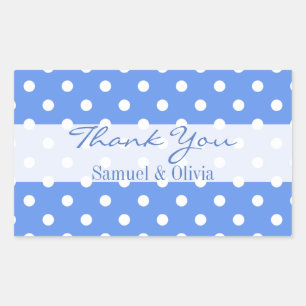 Cornflower Blue Rectangle Polka Dotted Thank You Rectangular Sticker