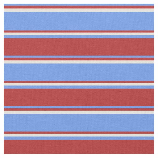 Cornflower Blue, Red, and Beige Lines Fabric