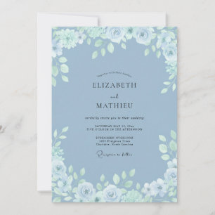 Cornflower Blue Refined Botanical Wedding Invitation