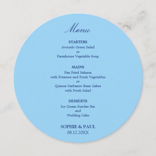 Cornflower Blue Round Wedding Menu