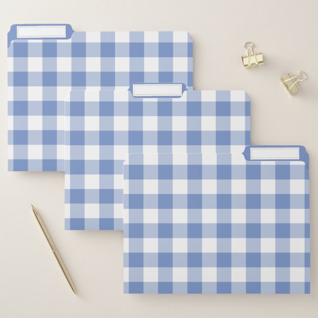 Cornflower Blue Rustic Gingham Check Farmhouse File Folder (Set)