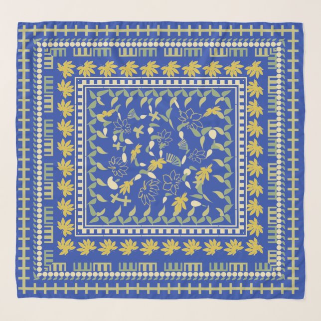 Cornflower Blue Sage Green Anzac Chiffon Scarf (Front)