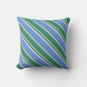 Cornflower Blue, Sea Green, and Bisque Colored Throw Pillow
