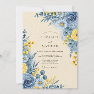 Cornflower Blue Serene Botanical Wedding Invitation