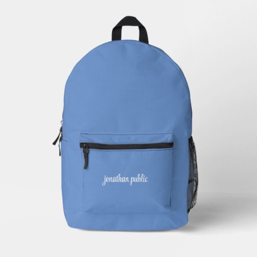 Cornflower Blue Solid Color Typography Name Printed Backpack
