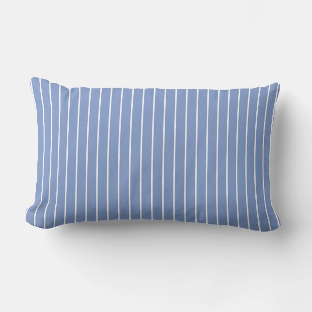 Cornflower Blue Summer Stripes Outdoor Lumbar Pillow (Front)