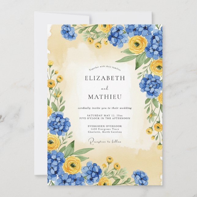 Cornflower Blue Sunny Summer Wedding Invitation (Front)