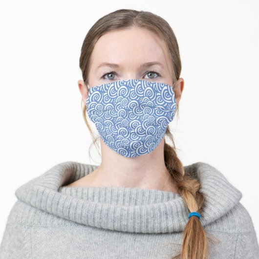 Cornflower Blue Swirls Adult Cloth Face Mask (Worn)