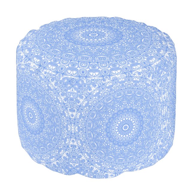 Cornflower Blue Symmetry Mandala Pouf (Angled Front)