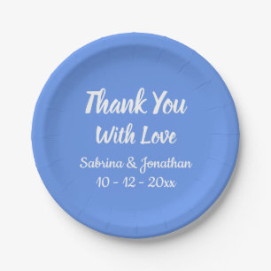 Cornflower Blue Thank You Wedding, Bridal Shower Paper Plates