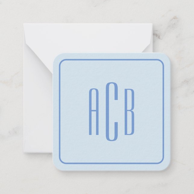 Cornflower Blue Three Letter Monogram Border Note Card (Front)