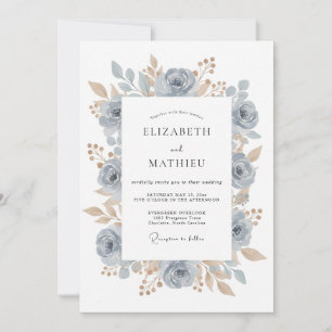 Cornflower Blue Timeless Botanical Wedding Invitation