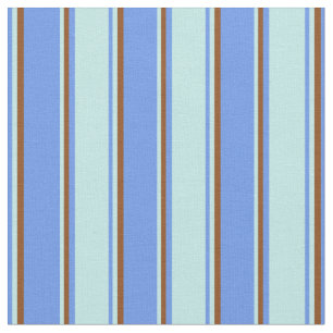 Cornflower Blue, Turquoise & Brown Colored Lines Fabric