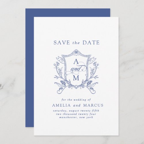 Cornflower Blue Vintage Crest Save the Date Invitation