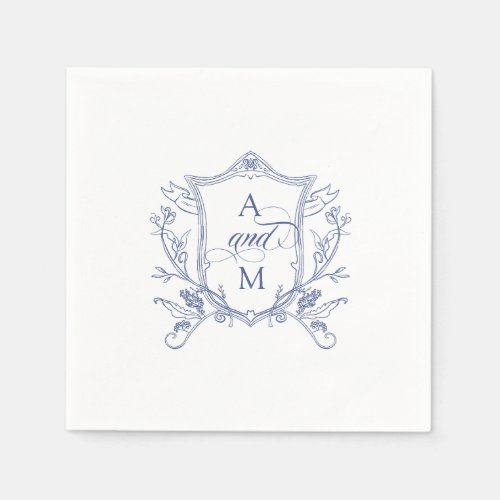 Cornflower Blue Vintage Crest Wedding Thank You Napkins