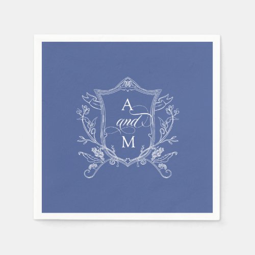 Cornflower Blue Vintage Crest Wedding Thank You Napkins