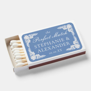 Cornflower Blue Vintage Lace Custom Wedding Favors Matchboxes