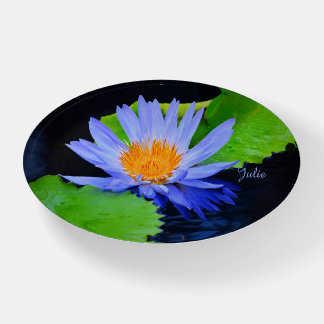 Cornflower Blue Water Lily Oval Glass Paperweight