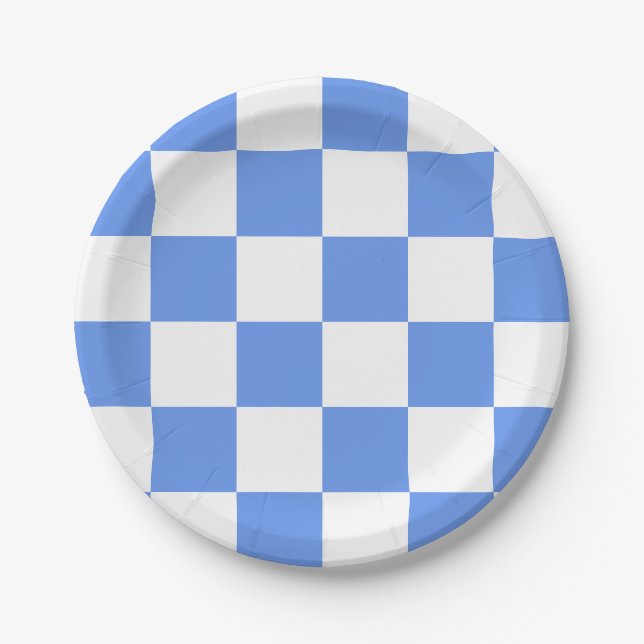 Cornflower Blue/White Checkered Paper Plates (Front)