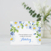 Cornflower Blue White Daisy Floral Recipe Card (Standing Front)
