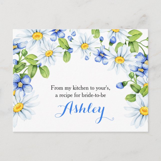 Cornflower Blue White Daisy Floral Recipe Card (Front)