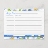 Cornflower Blue White Daisy Floral Recipe Card (Back)