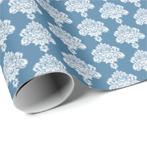 Cornflower Blue  White Damask Wrapping Paper
