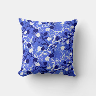 Cornflower Blue & White Elegant Floral Pattern Throw Pillow