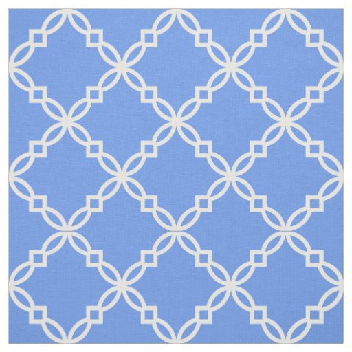 Cornflower Blue, White Fancy Moroccan Quatrefoil Fabric