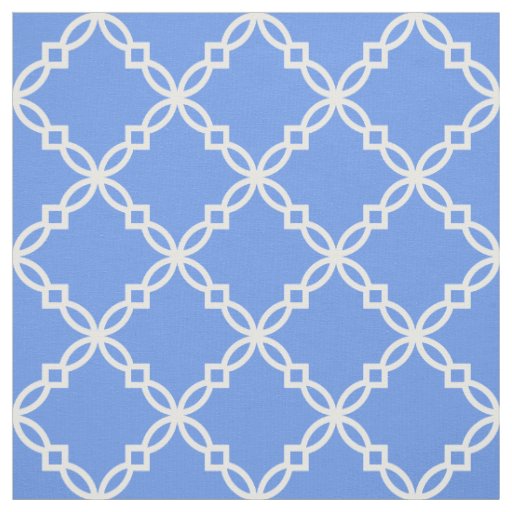 Cornflower Blue, White Fancy Moroccan Quatrefoil Fabric